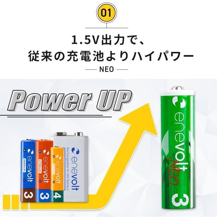 1.5V 充電池 単3 充電池 充電器セット 充電池 充電器 単三 2本 1650mAh リチウムイオン充電池 単3型 単3形 充電 電池 .3R | enevolt | 04