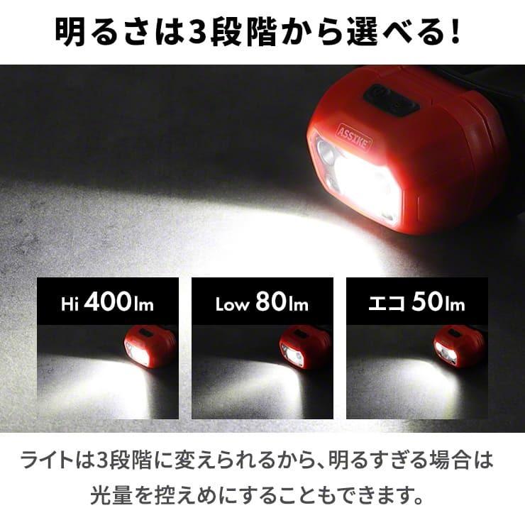 ヘッドライト 充電式 防水 軽量 LED センサー 搭載 明るい 角度調整 ヘルメット 長時間 釣り 登山 防災 400lm ASSIKE .3R｜tabtab｜10