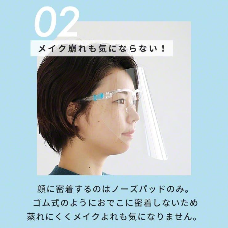 フェイスシールド メガネ型 眼鏡型 メガネタイプ 飛沫ガード 全面透明 軽量 フェイスガード ウイルス ウイルス対策 眼鏡対応 眼鏡着用可 .3R｜tabtab｜15