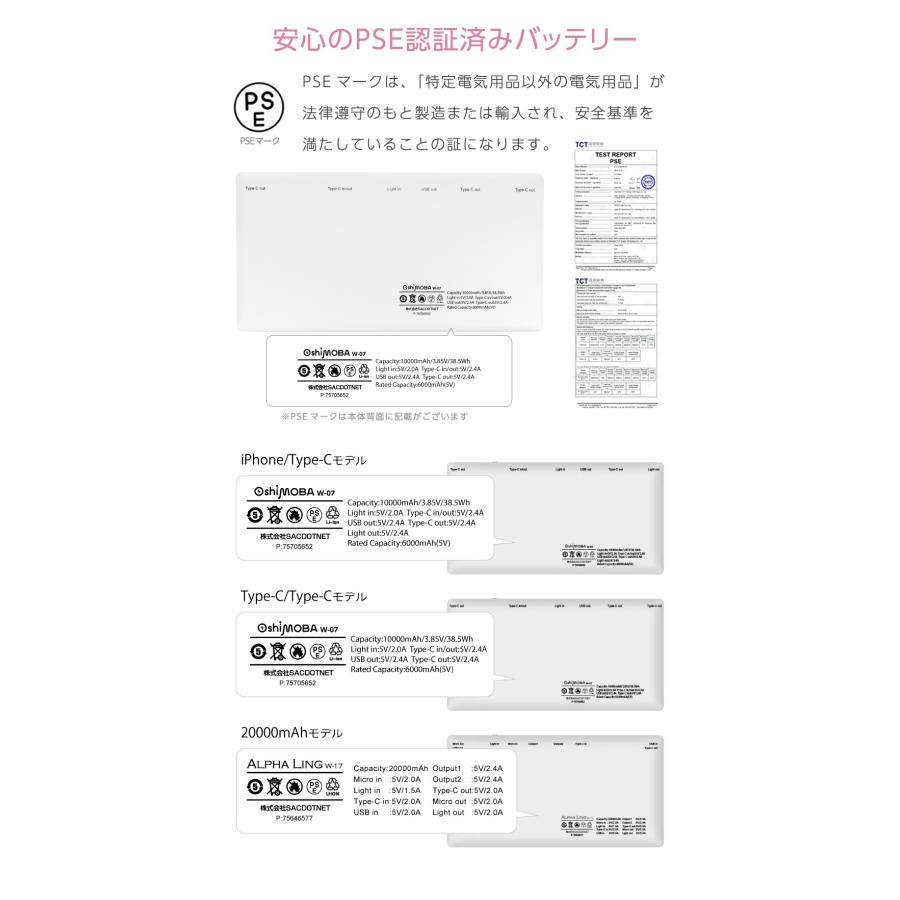 モバイルバッテリー 名入れ ケーブル内蔵 大容量 iPhone Android 10000mAh スマホ携帯充電器 ALPHALING W-07 | ALPHA LING | 32