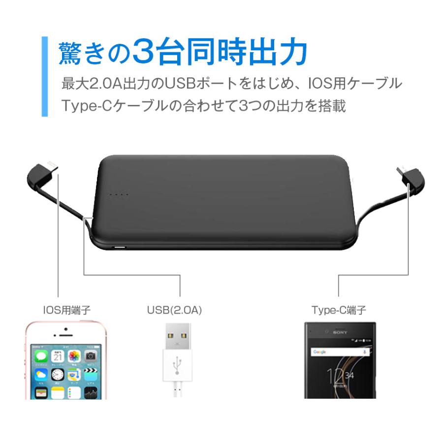ケーブル内蔵モバイルバッテリー 送料無料 名入れ | 薄型 同時充電3台 iPhone 5000mAh ALPHALING SLIM | ALPHA LING | 04