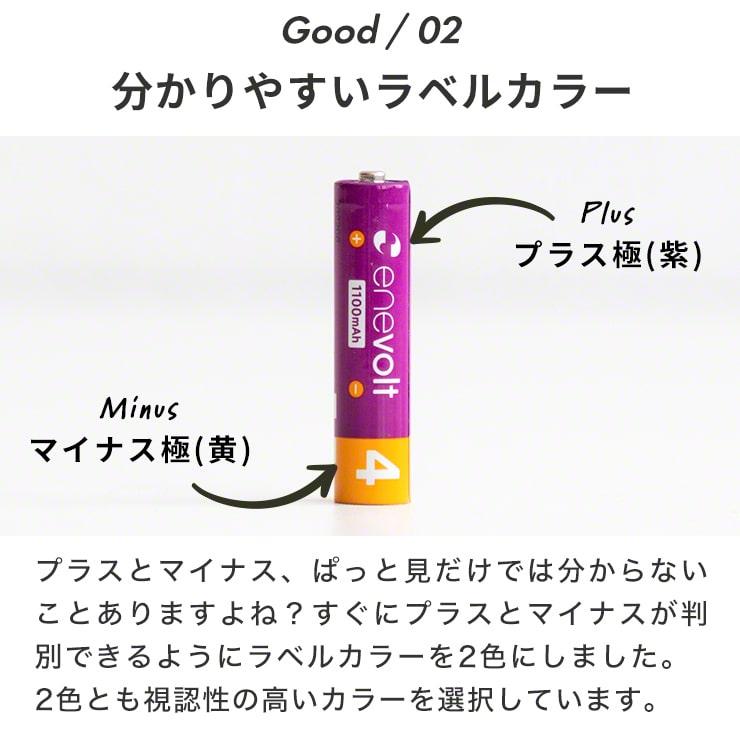 エネボルト 充電池 単4形 充電式 8本セット大容量 エネボルト 1100mAh ニッケル水素充電池 充電器 バッテリー .3R | enevolt | 06