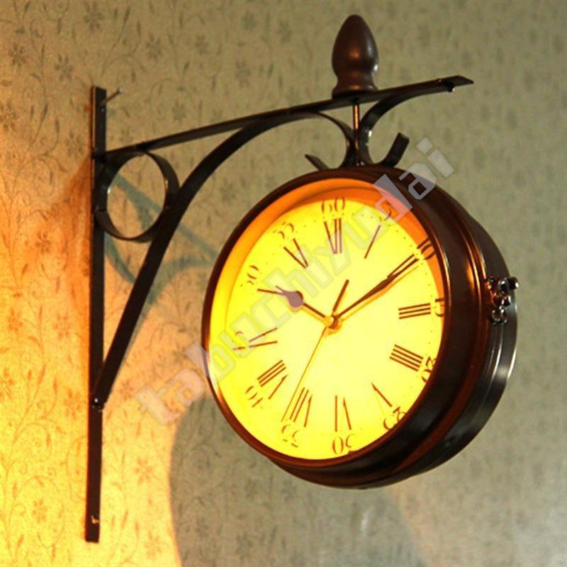 壁時計 吊り下げ時計 レトロ 掛け時計 壁掛け時計 ヨーロッパスタイル ヴィンテージ 両面 室内装飾 レトロ
