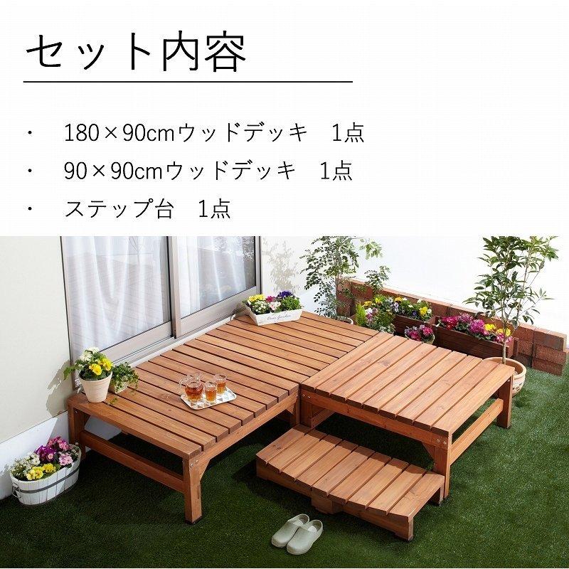 ウッドデッキ 極厚天板 3点セット おしゃれ 0.75坪 最大幅270cm 組立