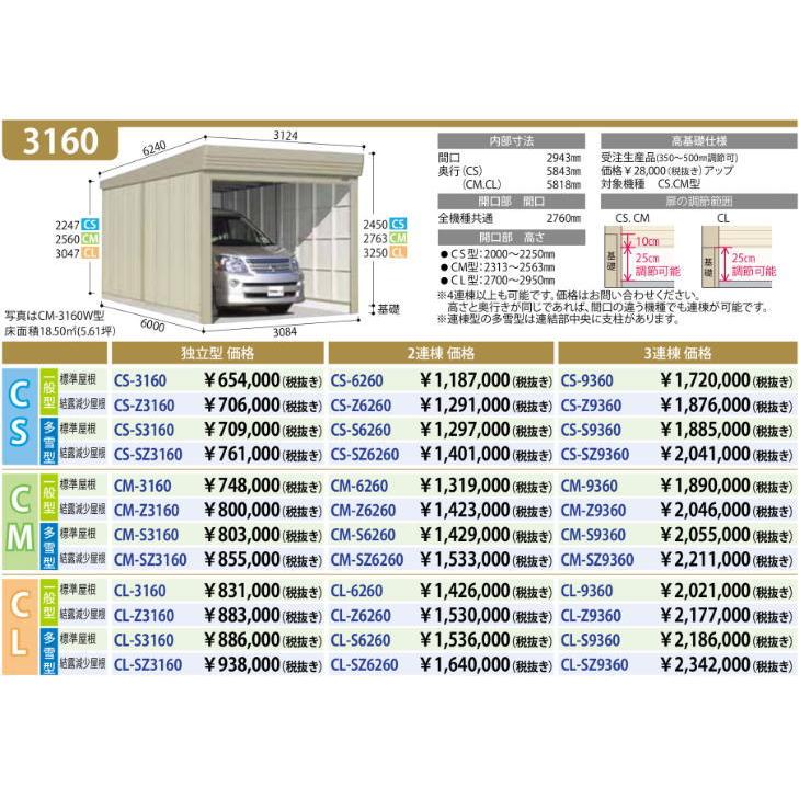 タクボガレージ カールフォーマ CL-Z9360 一般型 結露減少屋根 3連棟 ※お客様組立品 田窪工業所 車庫 倉庫