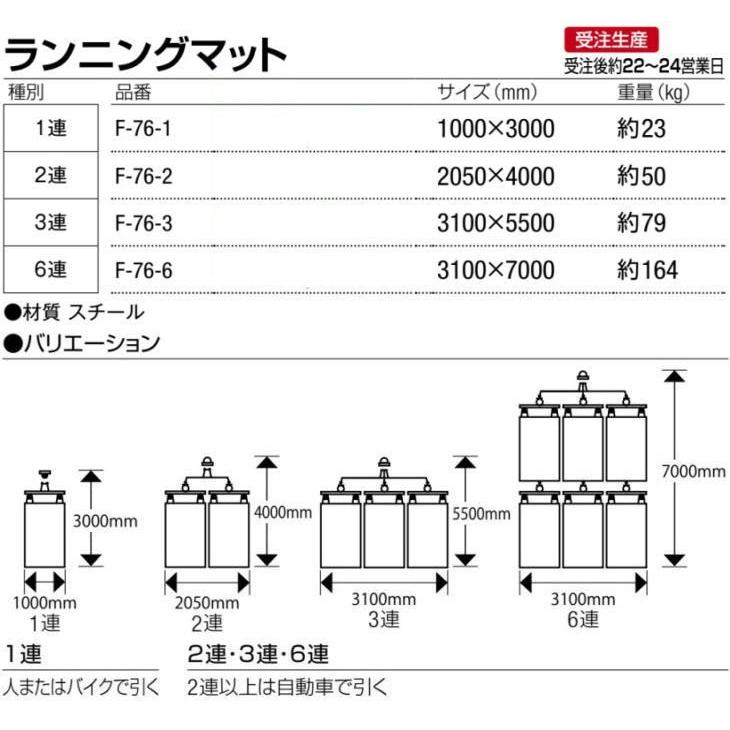 山崎産業 ランニングマット 1連 F-76-1 1000x3000mm トンボ コートブラシ グランド整備 ゴルフ 練習場 グランドレーキマット グランドならし グランド整地_2