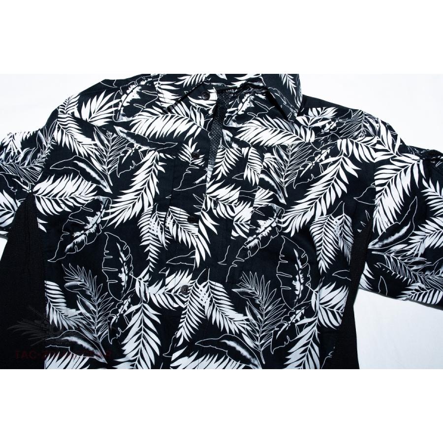 ハワイアンフラワー 花柄 コンバットシャツ ブラック/ 男女兼用