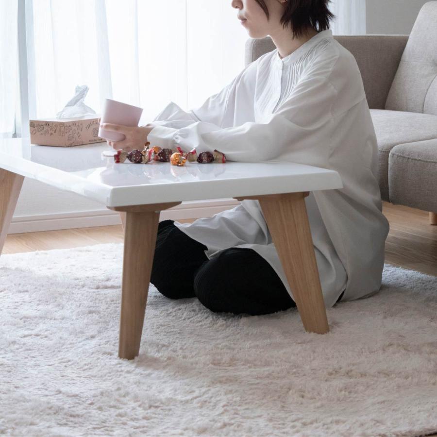 ローテーブル 四角 木製 北欧 白 おしゃれ 幅110 110cm リビング 光沢 鏡面 UV塗装 かわいい 小さい 座卓ホワイト | tac INTERIOR | 06