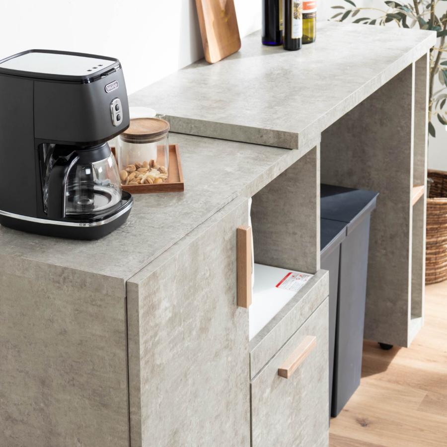 キッチンカウンター 収納 間仕切り 背面化粧 目隠し カウンター テーブル 棚 伸長 伸縮 90 45 キャスター 白 配膳台 可動棚 デスク ゴミ箱 黒 ワゴン 両面 | tac INTERIOR | 18