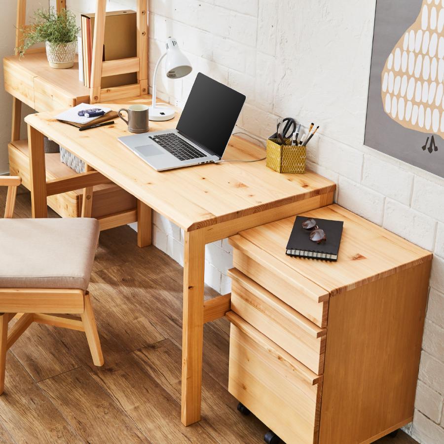 パソコンデスク ワゴン デスク 机 幅 43 おしゃれ 木製 勉強机 サイドチェスト 大人 学習 テレワーク 在宅 勤務 ひのき パソコン ワゴン | tac INTERIOR | 18