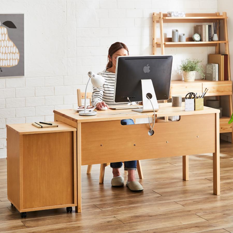 パソコンデスク ワゴン デスク 机 幅 43 おしゃれ 木製 勉強机 サイドチェスト 大人 学習 テレワーク 在宅 勤務 ひのき パソコン ワゴン | tac INTERIOR | 12