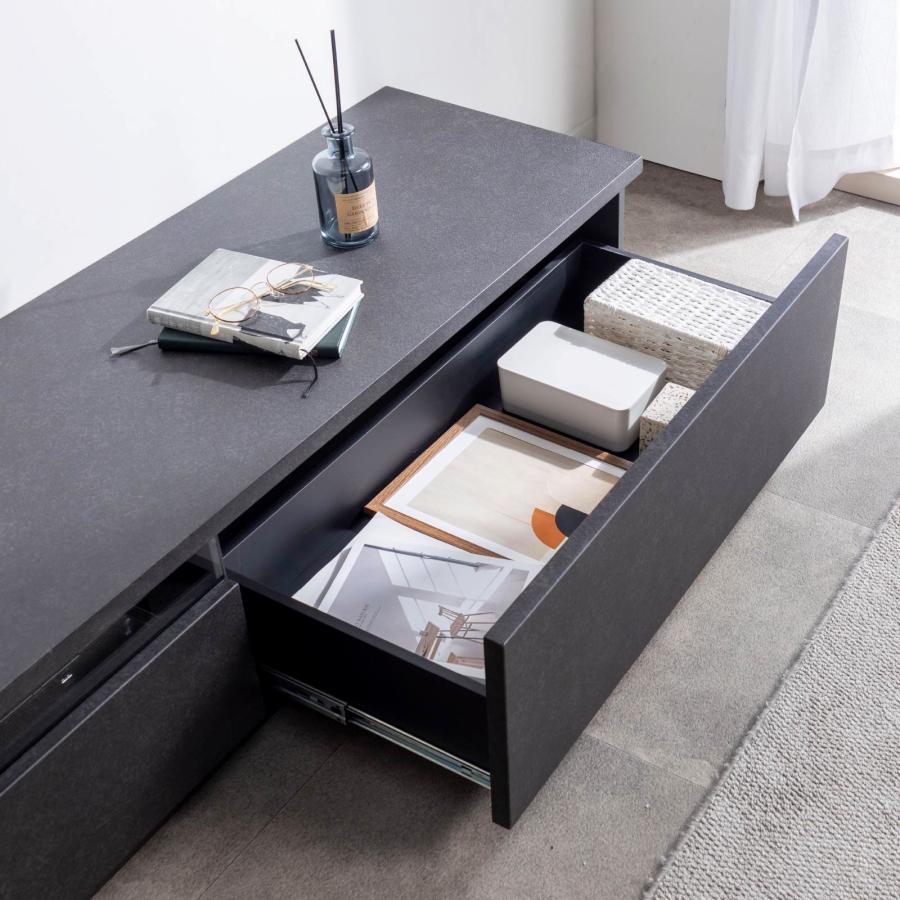 テレビ台 テレビボード 開梱設置付き 幅 240 cm 完成品 セラミック調 石目柄 ローボード おしゃれ 240cm 幅 リビングボード リモコン操作 収納 ブラック グレー | tac INTERIOR | 13