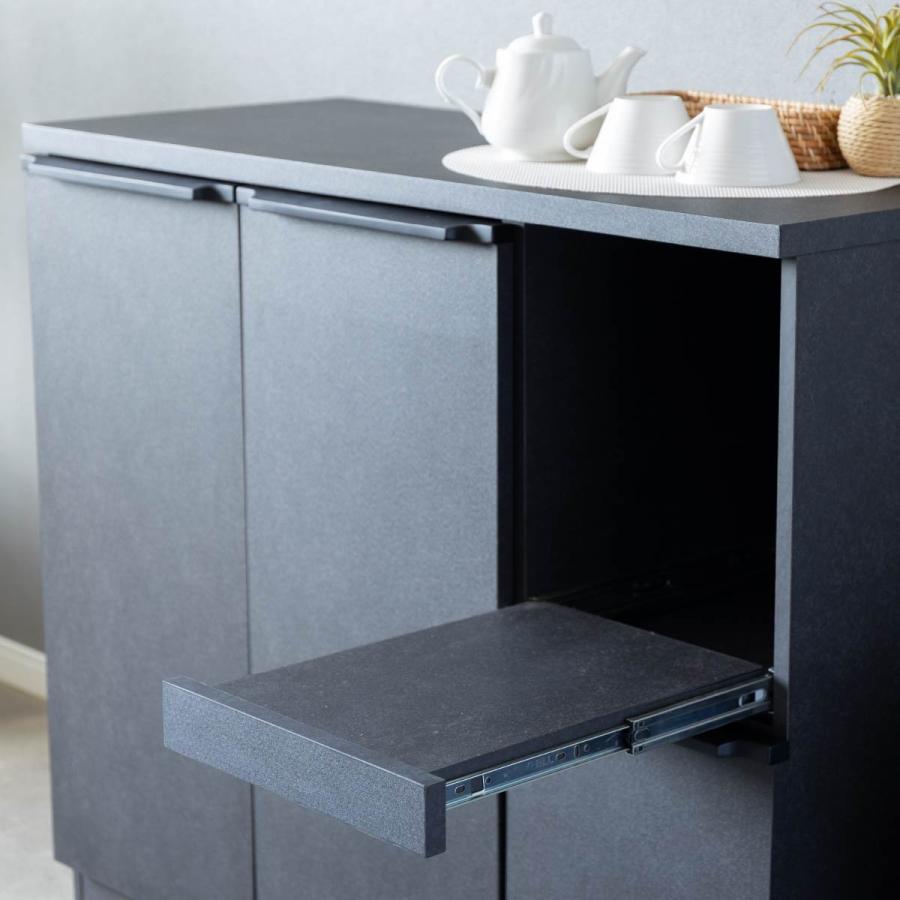 キッチンカウンター 100 幅 キッチン 作業台 セラミック調 ブラック レンジ台 完成品 スリム 食器棚 キッチンボード ロータイプ キッチン収納 炊飯器 引き出し | tac INTERIOR | 15