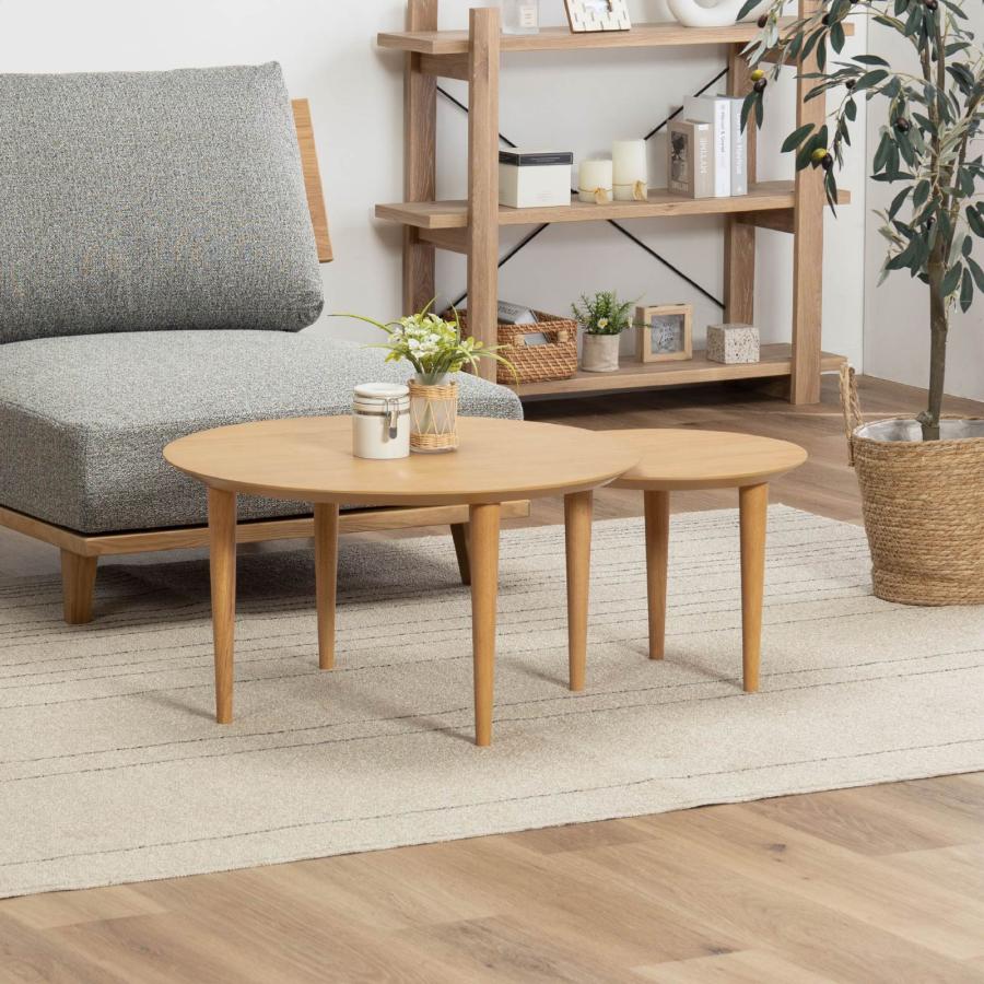 【美品】 sanki サンキコーポレーション センターテーブル オーク材 伸縮式 SANKI CORPORATION（サンキコーポレーション） 北欧 ローテーブル 丸