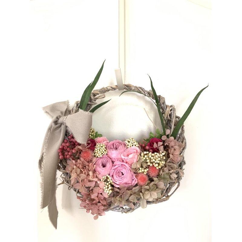 Lulus ルルズ プリザーブドフラワーのバスケットアレンジ ナチュラル ハーフ リース プリザーブドフラワー ドライフラワー サイズ:高 サイズ ルルズ プリザーブドフラワーのバスケットアレンジ ナチュラル ハーフ リース プリザーブドフラワー ドライフラワー 高