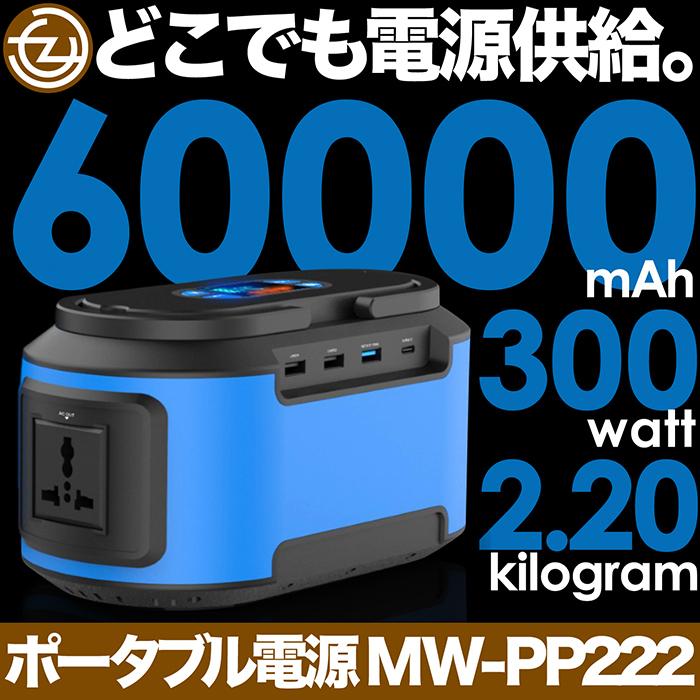 発電機 ポータブル電源 60000mAh 300ワット 軽量 USBポート AC電源使用