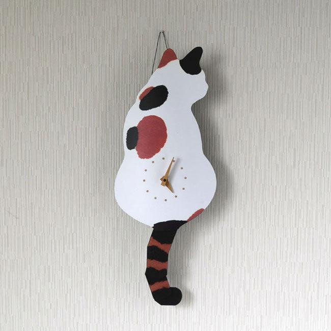 たち吉 藤井啓太郎 猫時計 ミケ 掛け時計 壁掛け時計 しっぽをふる 猫型 ねこ かわいい 贈り物 ギフト プレゼント