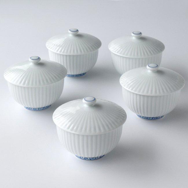 橘吉 青華瓔珞文 蓋付お茶呑茶碗5客セット桐箱入 500-0083 染付 橘吉 青華瓔珞文 蓋付お茶呑茶碗5客セット桐箱入 500-0083 染付