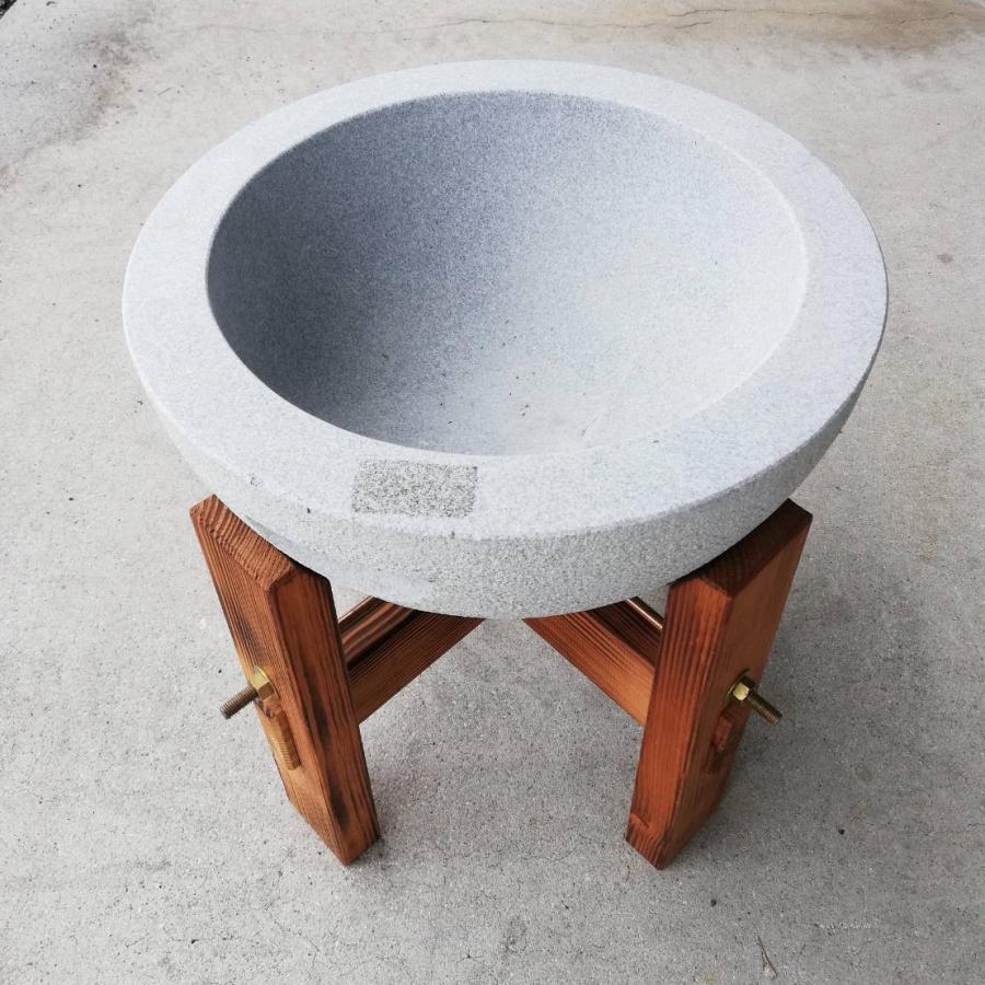 2点セット) 白御影石 G633 石臼 3升用 (手掛溝2箇所) と 国産焼赤松 E