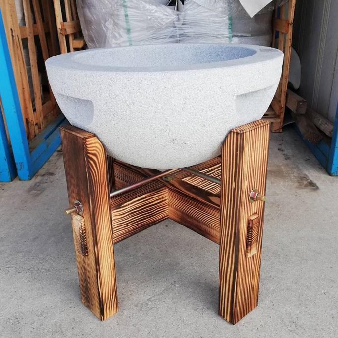 2点セット) 白御影石 G633 石臼 3升用 (手掛溝4箇所) と 焼赤松 E型 臼