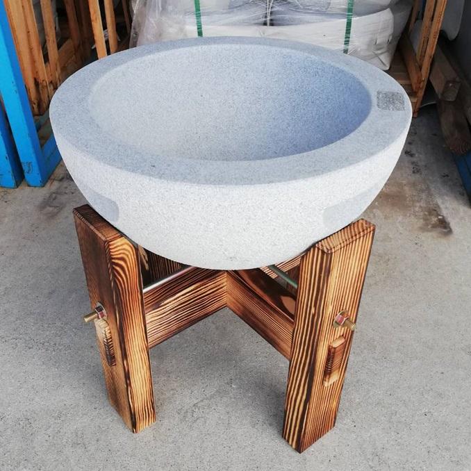 2点セット) 白御影石 G633 石臼 3升用 (手掛溝4箇所) と 焼赤松 E型 臼