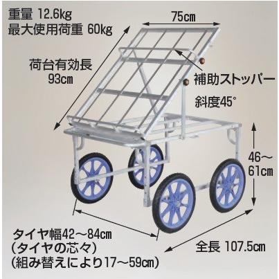 楽太郎 RAK-960K (ノーパンクタイヤ TR-16N装備) 収穫台車手前向き傾斜