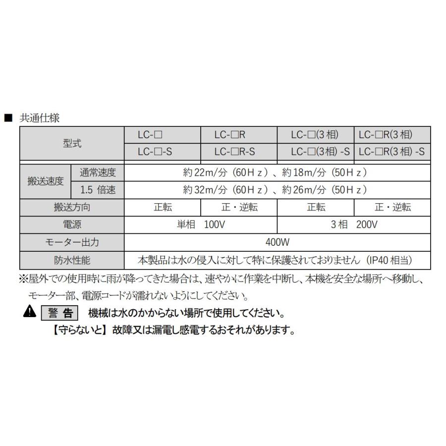 軽コン LC-335R-S (平ベルトタイプ)正転逆転切替スイッチ付 1.5倍速 機長3ｍ×幅35cm モーター付 軽量 ベルトコンベア 啓文社｜tackey｜05