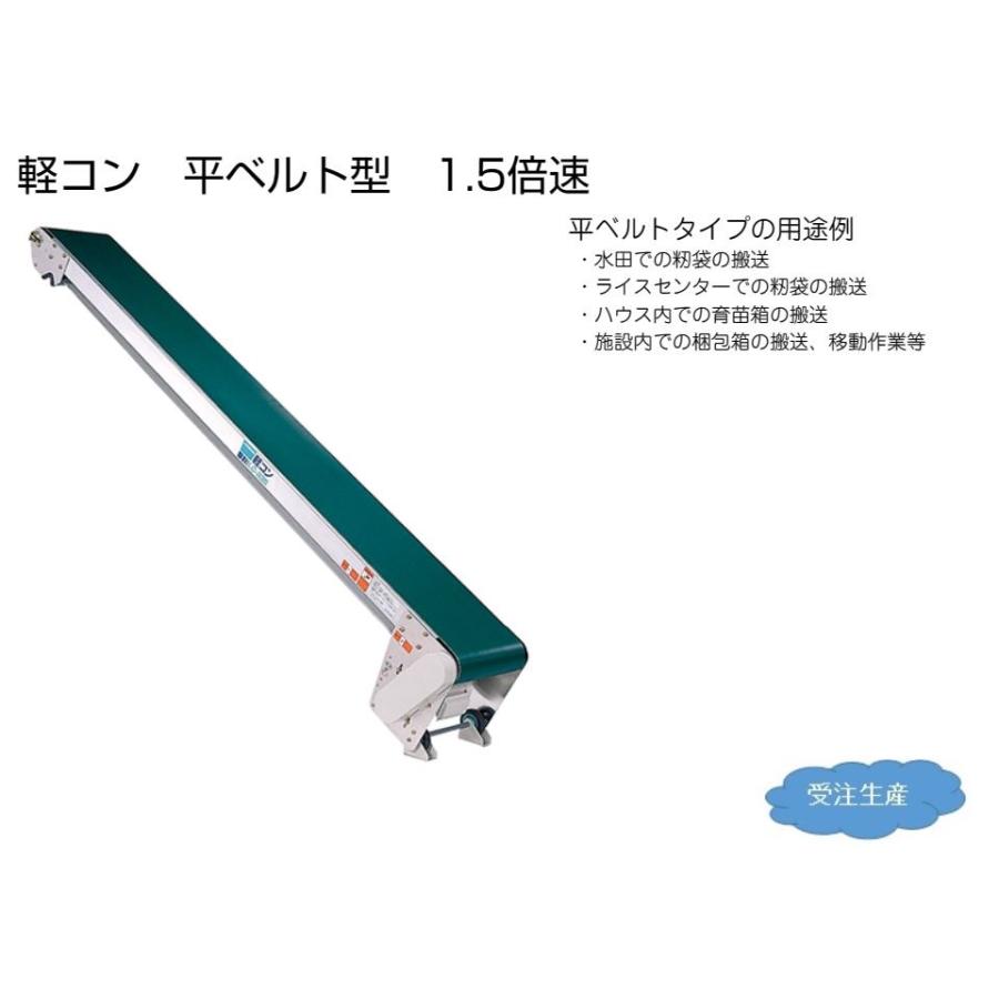 (受注生産　送料別途見積)　軽コン　LC-435(3相)-S　機長4ｍ×幅35cm　1.5倍速　ベルトコンベア　3相200Vモーター付　軽量　(平ベルトタイプ)　啓文社