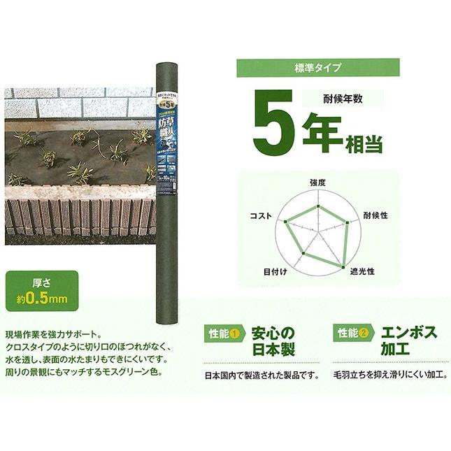 日本マタイ 防草シート 2m×50m 防草職人 厚さ0.5mm モスグリーン