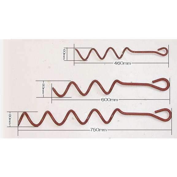 (50本セット)　ラセン杭　小　φ9×460mm　らせん杭　(ビニールハウス、パイプ倉庫の固定に)　赤錆止め塗装　螺旋杭　zs