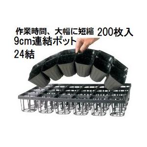 200枚入) 連結ポット ポリポット 24結 AC-90-24 (9cm) 黒 育苗ポット