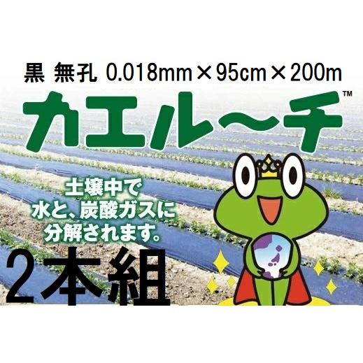 農業　カエル〜チ マルチシート　ビニール　生分解マルチ 2巻セット) 生分解性マルチフィルム カエルーチ 黒 無孔 0.018mm×95cm