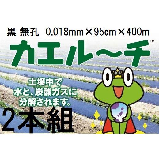 2巻セット) 生分解性マルチフィルム カエルーチ 黒 無孔 0.018mm×95cm