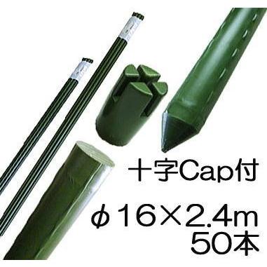 SHINSEI (50本セット) 園芸支柱 (十字キャップ付) イボ付 鋼管竹 φ16mm