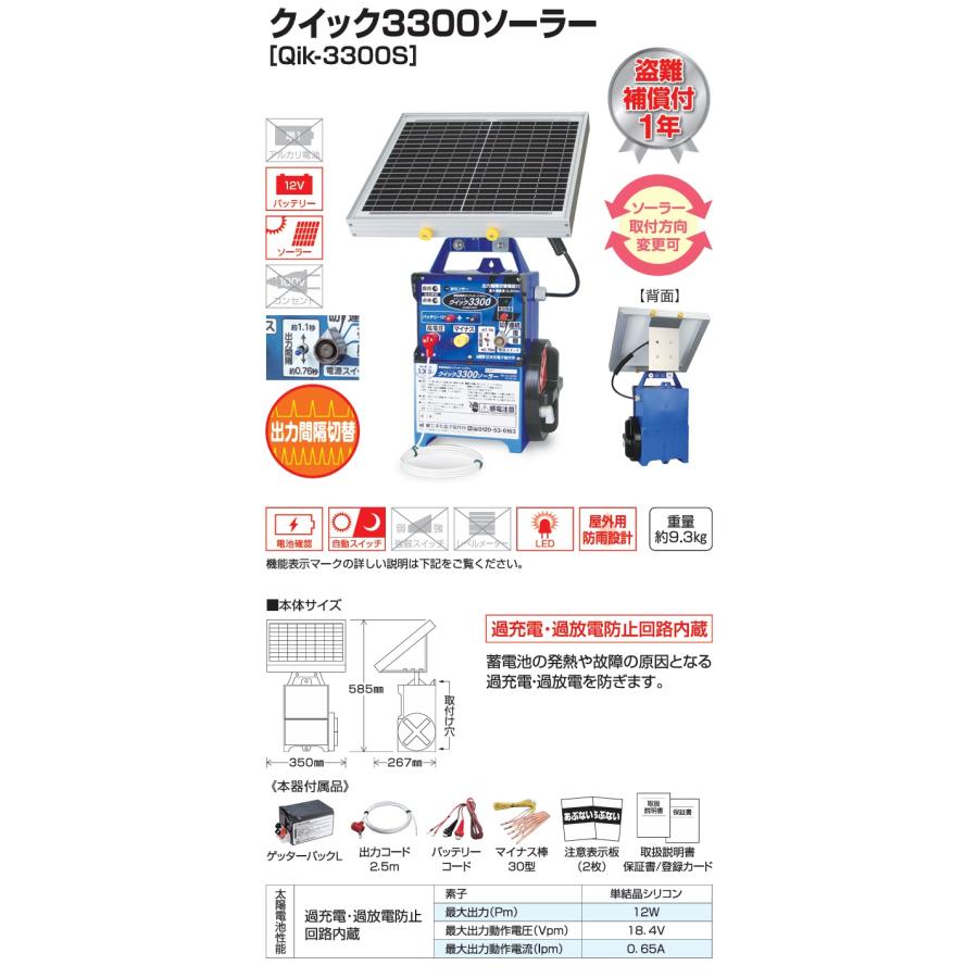 イノシシ・シカ対策用 5段300mFRPソーラーセット (969) 電気柵 盗難