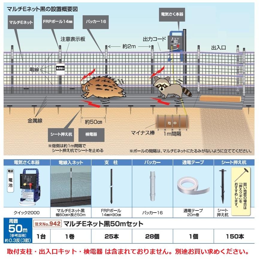 イノシシ・小動物対策用 マルチEネット黒50mセット (942) 電気柵 盗難 