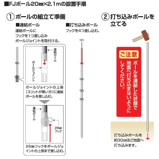 FJポール20mm×2.1m (285) 50本セット (打ち込みポール、連結ポール