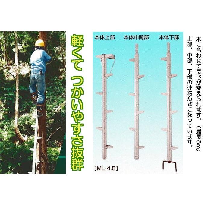 枝打ちはしご2本セット モンキーラダー ML-4 全長4.12m アルミ製 枝打はしご 2本連結 枝打ち