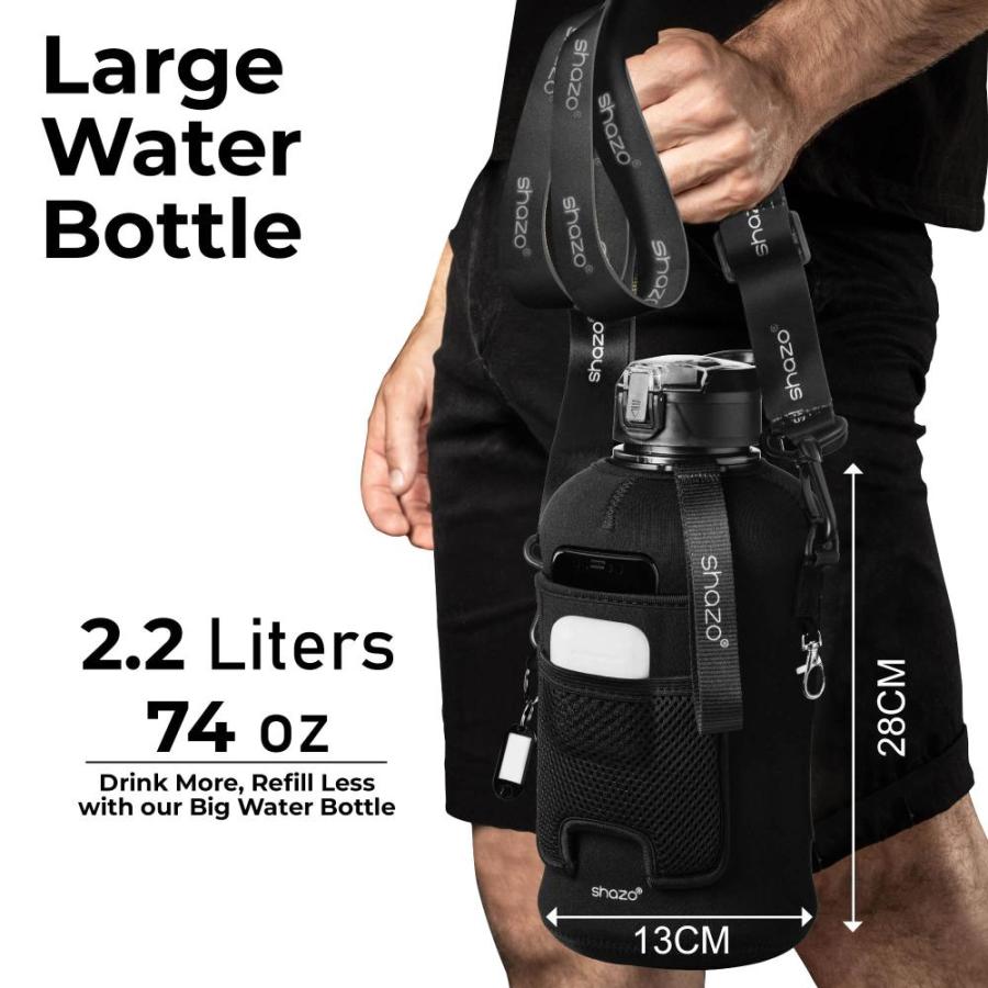 Half Gallon 2.2L Sports Water Bottle With Straw and Built In Wallet 74oz La｜tactshop｜03