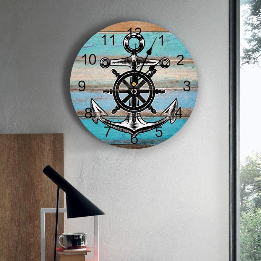 LUSWEET Wall Clock 12 Inch Silent PVC Wall Clock Nautical Anchor Rustic Woo｜tactshop｜03