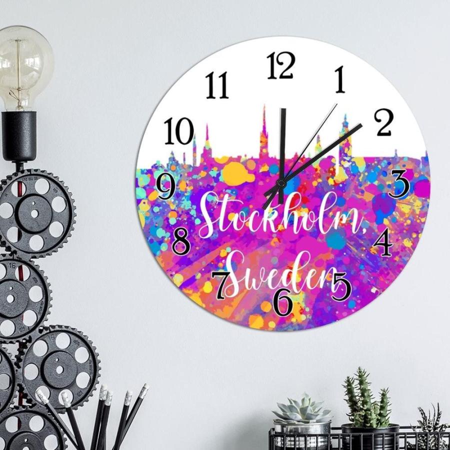 Sweden Stockholm Colorful City Skyline Wooden Wall Clock Silent Non-Ticking｜tactshop｜03