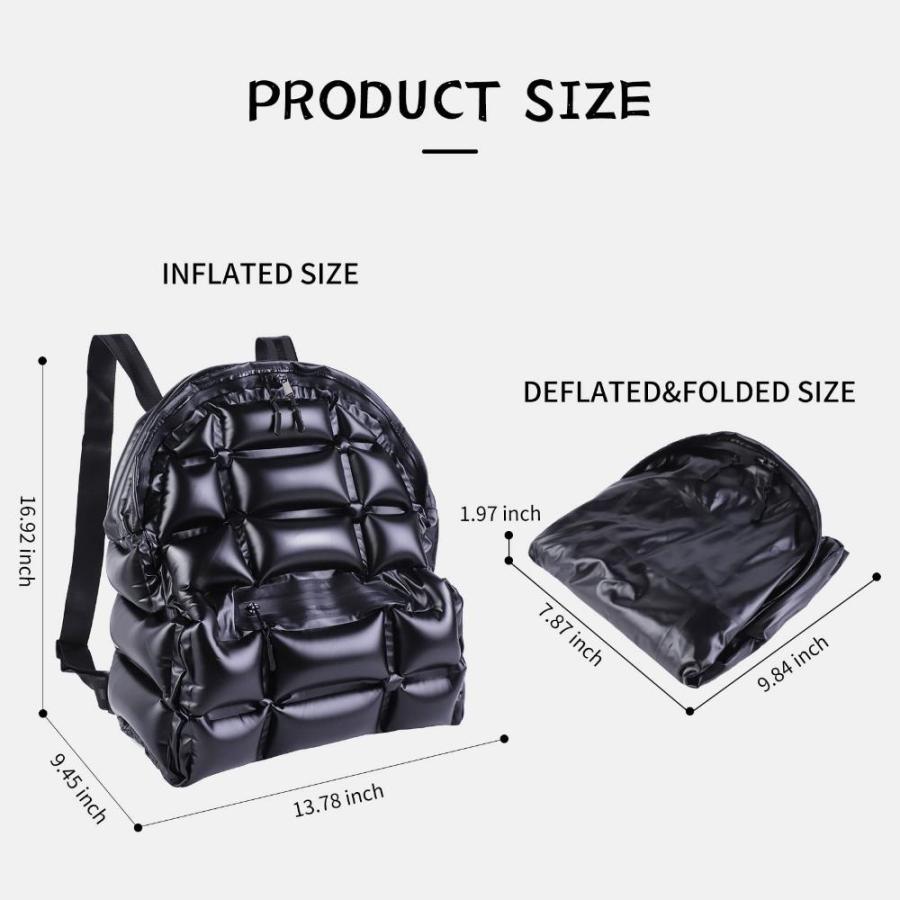 BUTI4WLD Black Puffy Travel Backpack - Fashionable Designed Waterproof Back｜tactshop｜03