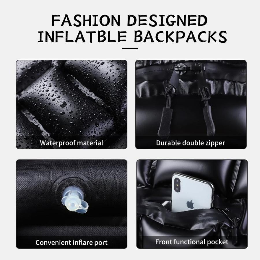 BUTI4WLD Black Puffy Travel Backpack - Fashionable Designed Waterproof Back｜tactshop｜05