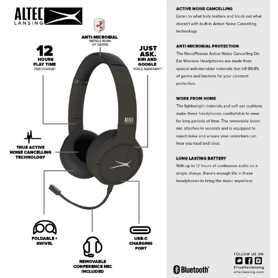専門に取り扱う店 Altec Lansing Nanophones ANC Bluetooth Wireless Active Noise Cancelling Hea