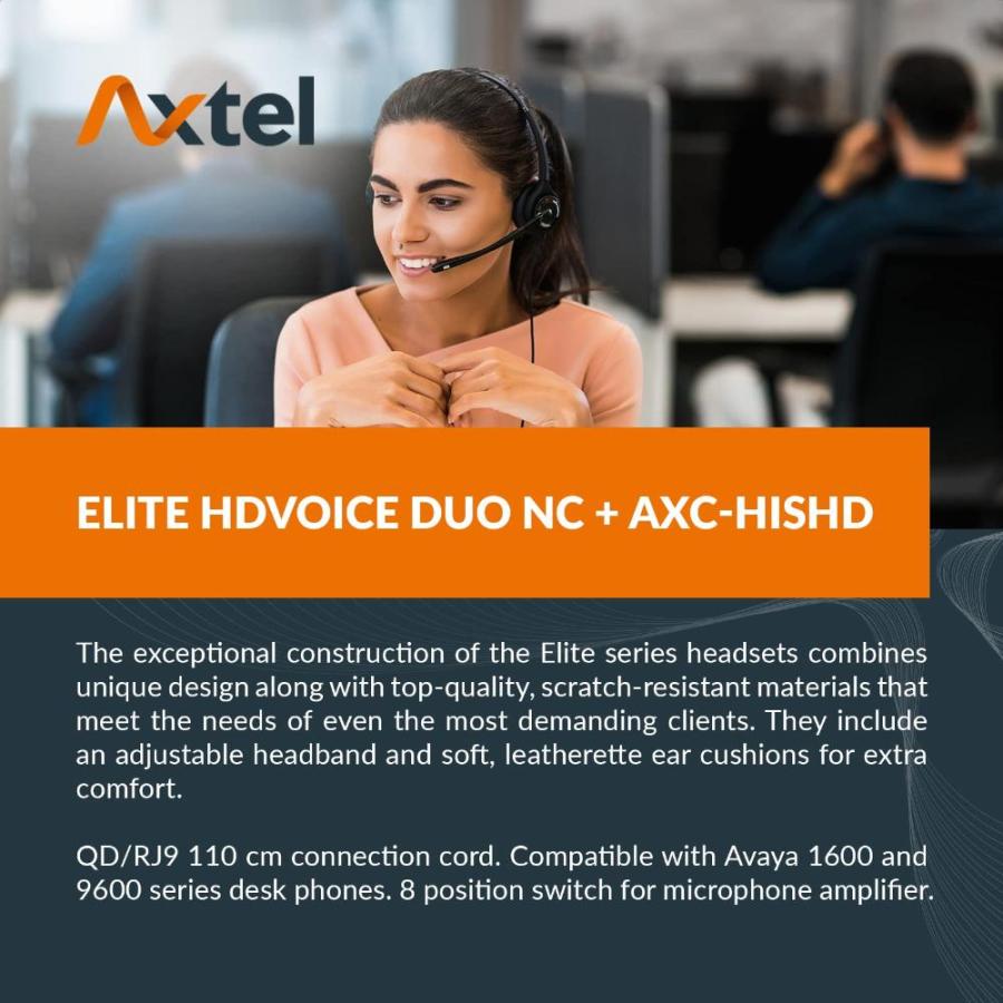 即納・新品 プロフェッショナルヘッドセットバンドル Axtel Elite HDvoice Duo NC AXC-HISHDケーブル付き ノイズキャンセル Ava