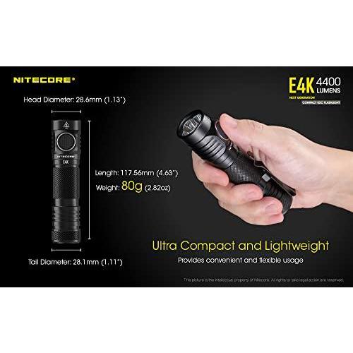 販売超安い Nitecore E4K 4400 Lumen EDC Compact Rechargeable Flashlight with LumenTac O