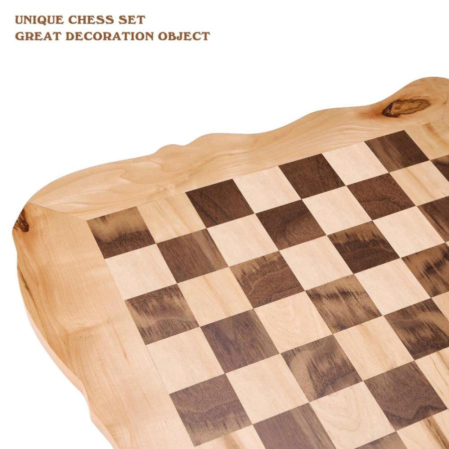 VAMSLOVE 15インチ ユニーク 素朴な木製チェスボードセット ナチュラルエッジ 木製エキゾチックチェスボード 3.5インチのチェスピース チェ｜tactshop｜04