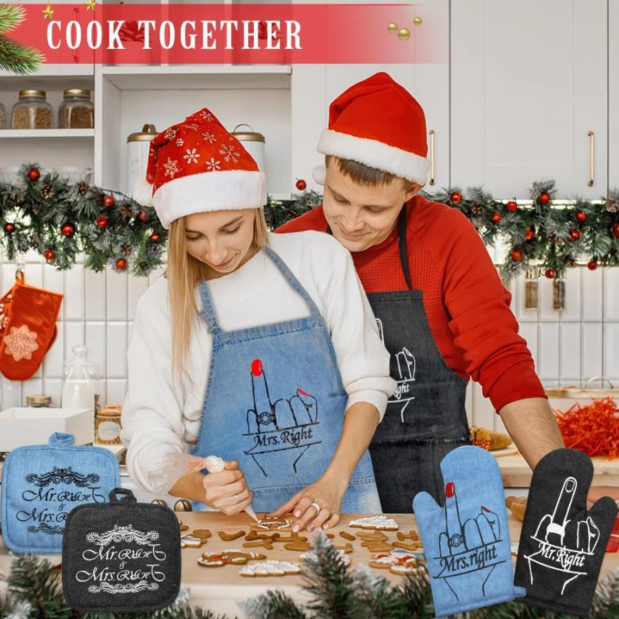 Denim Apron for Kitchen Cooking BBQ Gardening， Mr and Mrs Aprons
