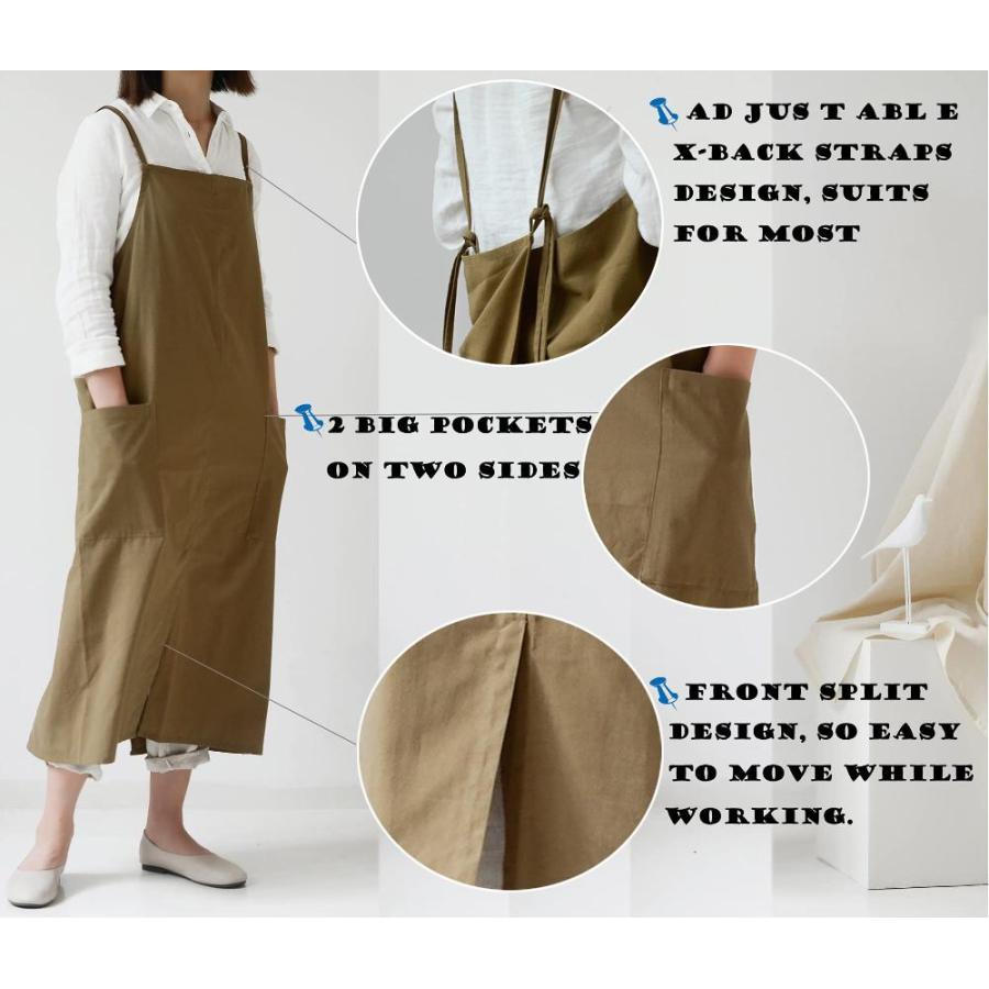 日本買付 Cotton Long Square Cross Back Aprons Solid Color Cook Kitchen Garden Adjust