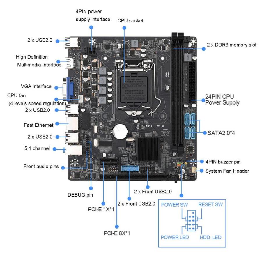 H55M コンピューターマザーボード LGA1156 DDR3デスクトップマザーボード M ATX 全ソリッドステートコンデンサ ゲーミングマザーボー｜tactshop｜03